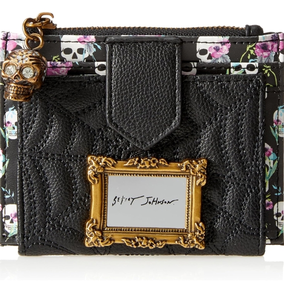 Betsey Johnson Black and Gold Wallet with Floral Accents - Picture 1 of 10